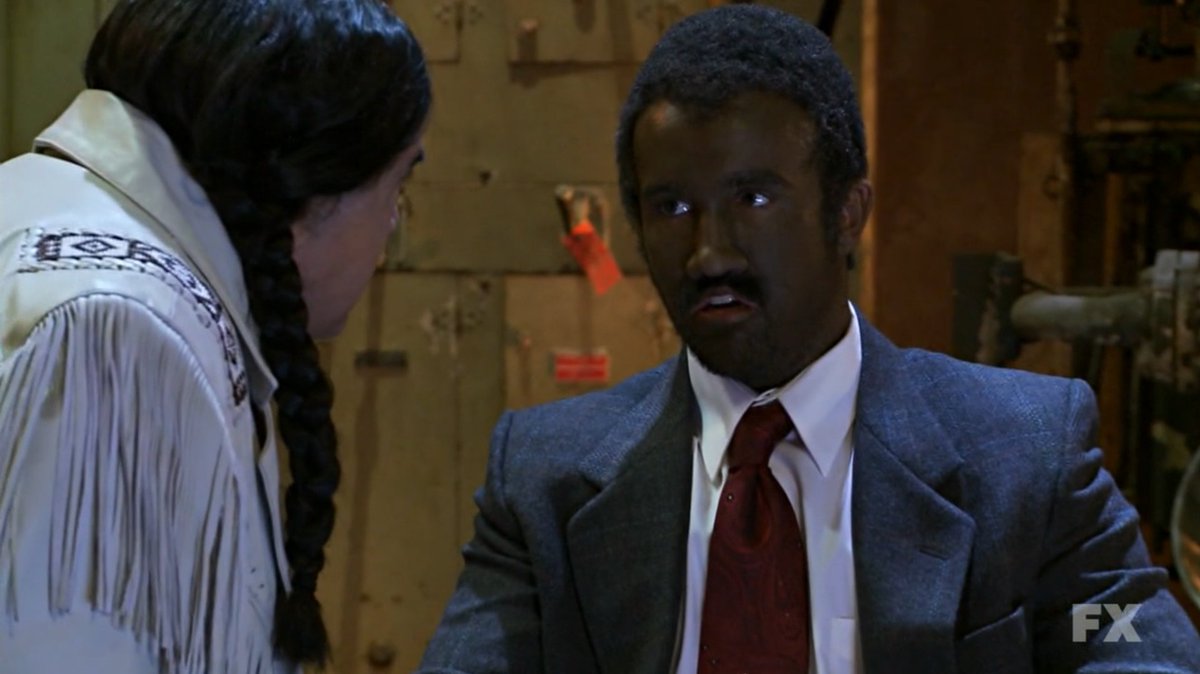 Agni207's tweet photo. Was watching “it’s always sunny in Philadelphia” and totally was not expecting this reference to RDJ black face from Tropic Thunder. I'm dying 😂😂

#RDJ #dannydevito https://t.co/pFJsgS50GA