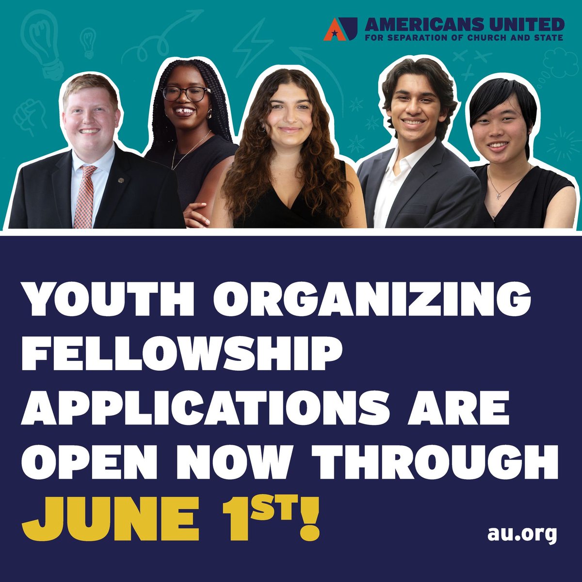 AU_Houston's tweet photo. The deadline is quickly approaching to apply for AU’s 2026-2027 Youth Organizing Fellowship! If you’re between 18 to 25 and want to grow as a leader and advocate with AU, apply by June 1. (And if you’re not eligible, tell a young activist you know!) Go to https://t.co/kB4OWwT5X1 https://t.co/jkFRpAkIHD