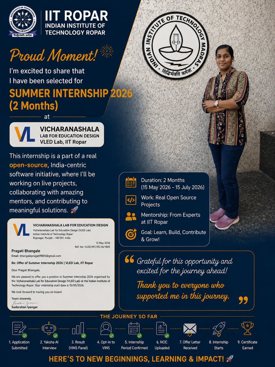 0xStarfury's tweet photo. I officially started my Summer Internship at the Vicharanashala Lab for Education Design (VLED Lab), IIT Ropar.
Grateful for this incredible opportunity to learn, contribute, and work on impactful open-source projects under the guidance of amazing mentors and peers.🎉 https://t.co/ss7mjvcfP0