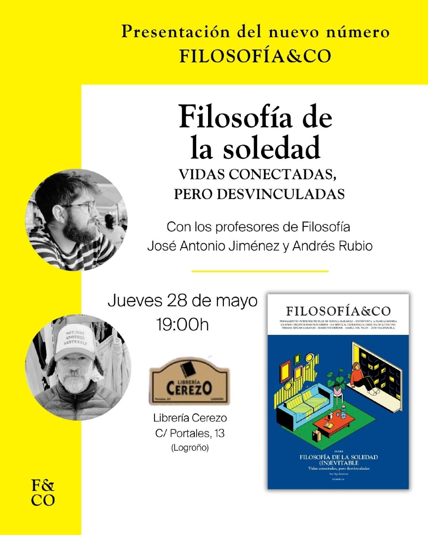 _filco's tweet photo. ➡️ Reflexionamos sobre la soledad y presentamos el nuevo número de la revista

📆 El próximo jueves 28

📍En la librería Cerezo, Logroño

Con los profesores de Filosofía José Antonio Jiménez y Andrés Rubio 👇 https://t.co/wFk7YO392C