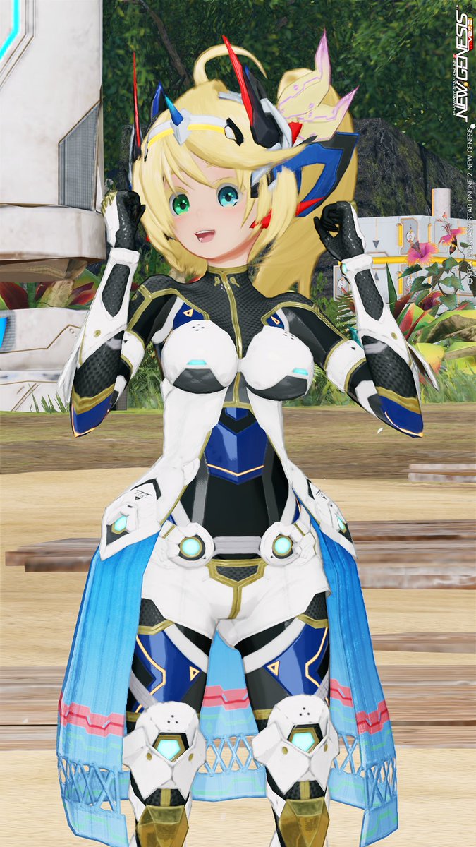 shin_magokoro's tweet photo. 「久々にアイナちゃんの服を着てみましたよ！」

こう見えて、アクセサリーのコスト全てが頭だけに詰められています……(((ﾟωﾟ)))

#PSO2NGS
#ル定期SSル https://t.co/q81OqUiQRW