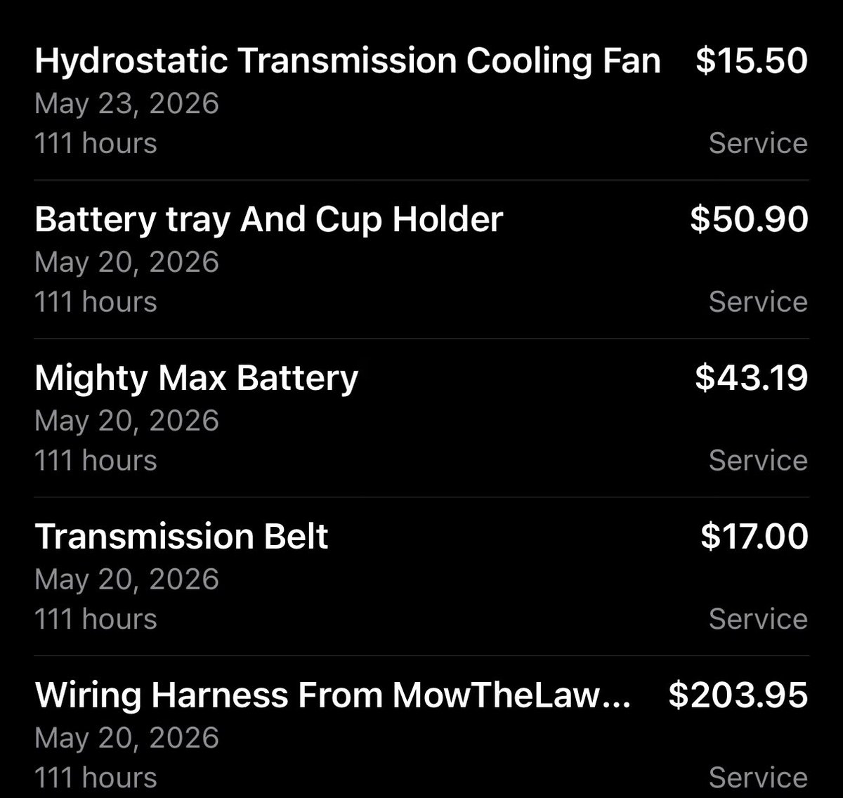 TroyCarmichael's tweet photo. Also, thought I would post for those interested the parts I have identified so far that will need to be replaced. This is as of now, and sourced from several places: Cub Cadet, Amazon, and a great shoutout to https://t.co/hGHJYG41Os.  Generally focused on least expensive or quickest arrival (lawn and pasture growing out of hand!) and no longer caring whether or not they are @CubCadet_USA parts because, well, you know why. To Cub Cadet’s credit, they have great parts diagrams that are easy to get to. The local repair dealer here I spoke to (great interactions!) also had praise for some of their service personnel made available to dealers. 

I saved maybe $100 or so ordering these parts how I did and am receiving them 7-10 days earlier than had I gotten them all directly from Cub Cadet. That’s ok. MowTheLawn could get me the Cub Cadet factory wiring harness much quicker and the belt and fan standard enough to get via Amazon. The only hold up in this is the battery tray (had to order directly from Cub Cadet) but I can borrow my neighbor’s in the meantime (remember, we bought the exact same model and the exact same day from the exact same place. He has had no issues, until just recently when he started having the carburetor solenoid issue). 

So, if you find any of this useful to you, please like it simply so I know that I saved someone else some time and frustration in life.

Be blessed.