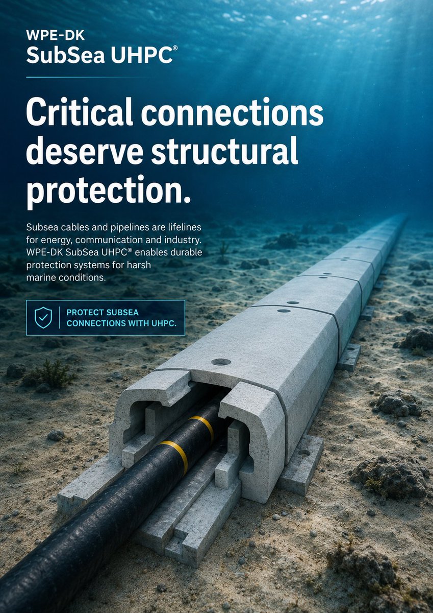 dk_wpe's tweet photo. 30 Years of Innovation:  WPE-DK: WPE-DK SubSea UHPC®     High-Performance Concrete ... https://t.co/IJvD3pd6EA 
#UHPC #UnderwaterStructures #CorrosionResistant #PressureResistant #PipelineStructures #PowerCables #CommunicationCables
#ProtectionAgainstMilitaryAttacks https://t.co/OnuWmRYO5Y