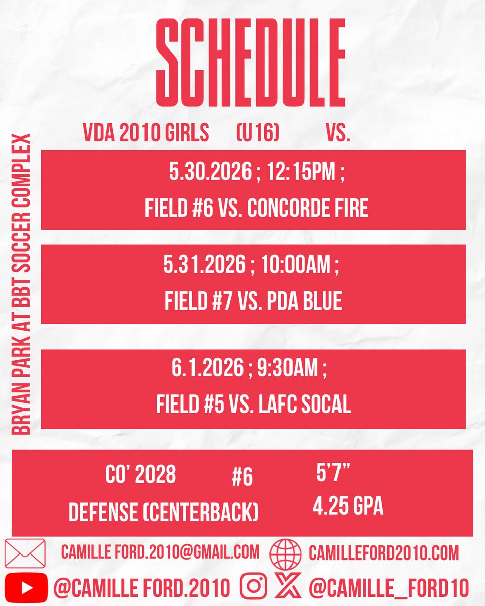 Camille_ford10's tweet photo. 🚨ECNL NC 1 WEEK OUT🚨

OFFICIALLY one week out from ECNL NC 2026!! So excited to compete against top talent and teams from across the country with my @VDA2010GIRLS. 

#readytocompete 

@vdasoccer @bobbypup @Makoski22 @RoyaltySPTM @TopDrawerSoccer @ImYouthSoccer @DMVSoccer96 @DMVSoccerDotNet @PrepSoccer