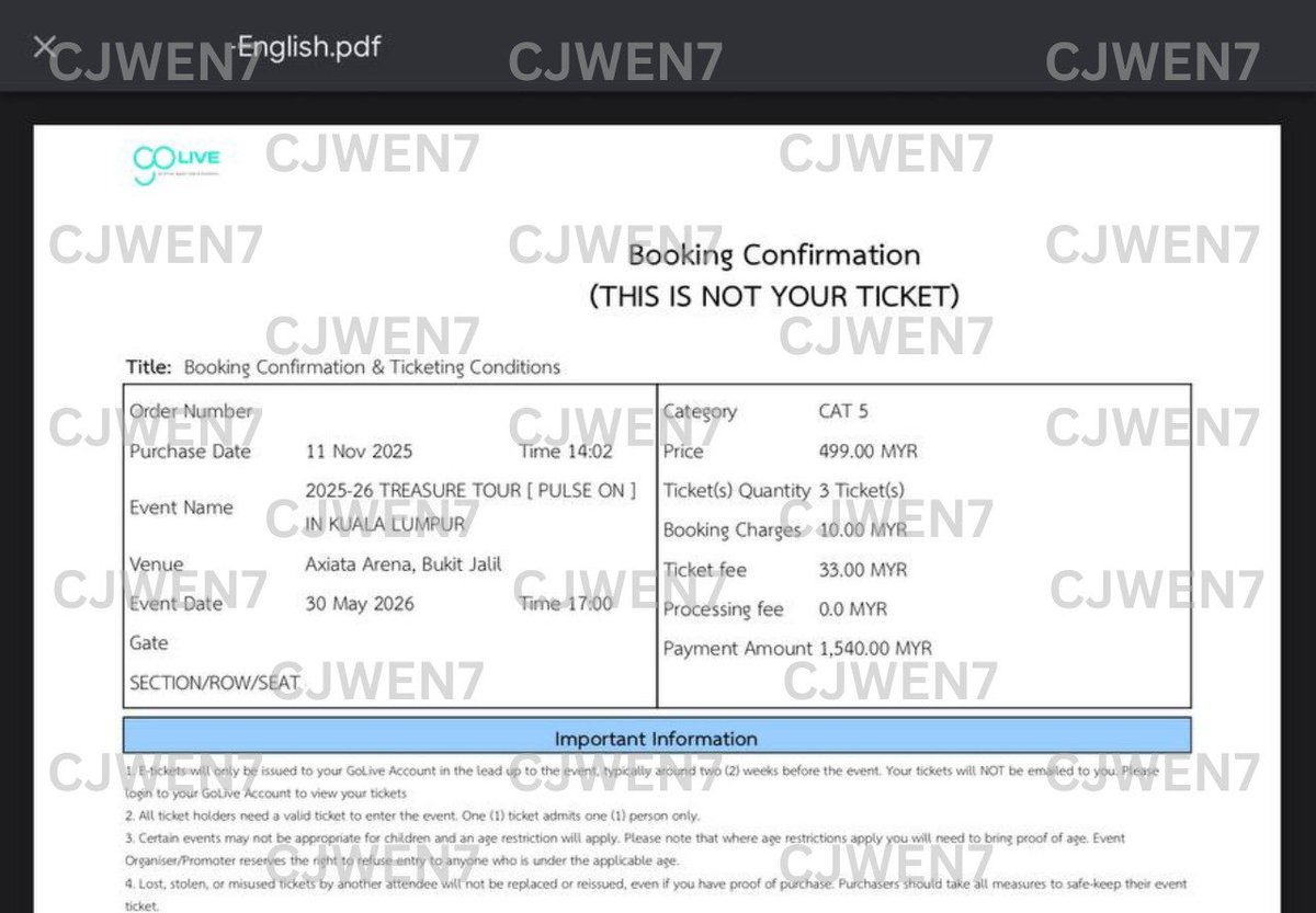 haetbitminho_'s tweet photo. WTS‼️ HELP RT
TREASURE PULSE ON in KL

📌 Cat 5 | Section 420 | Row G-12
📌 RM529.78 (Original price + presale)
📌 Reason: Change in family plans

- Prefer full payment
- Please DM if u’re interested

#treasure_pulse_on_in_kl #TREASUREinKL #TREASUREinMY #pasarTREASURE #treasure https://t.co/Sw2ISvLz5S