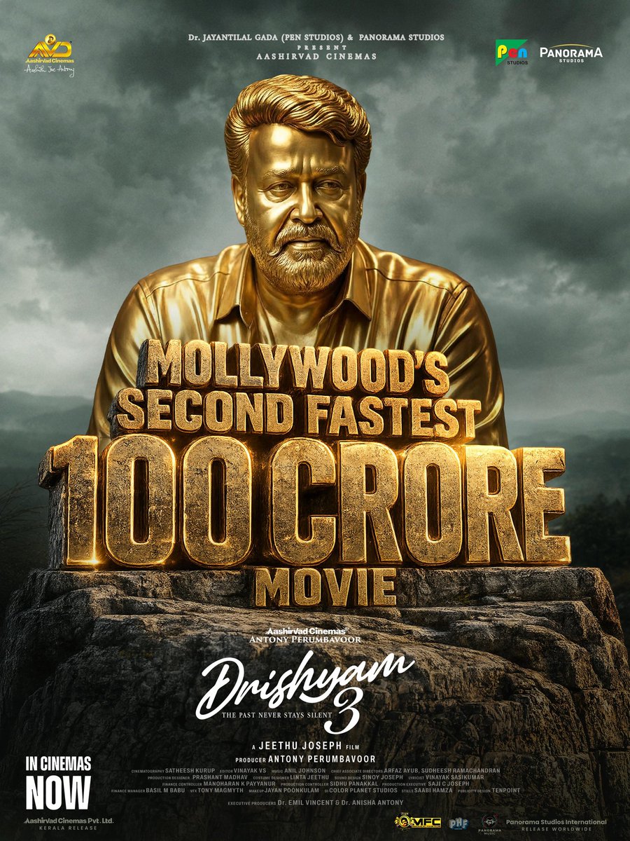 Southwoodoffl's tweet photo. #Drishyam3 ₹110 Crores &amp; Counting 💥💥 

#2nd Fastest 100 CR For Mollywood 
#5th 100 CR For @Mohanlal 

#Mohanlal https://t.co/KsEdAck5Bx