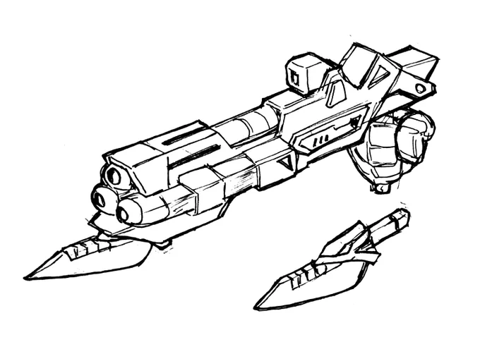 ざっくりクオリティ 武器とかあんま描かないから難しい… ナイフはもうちょっとディテール詰めたいかな