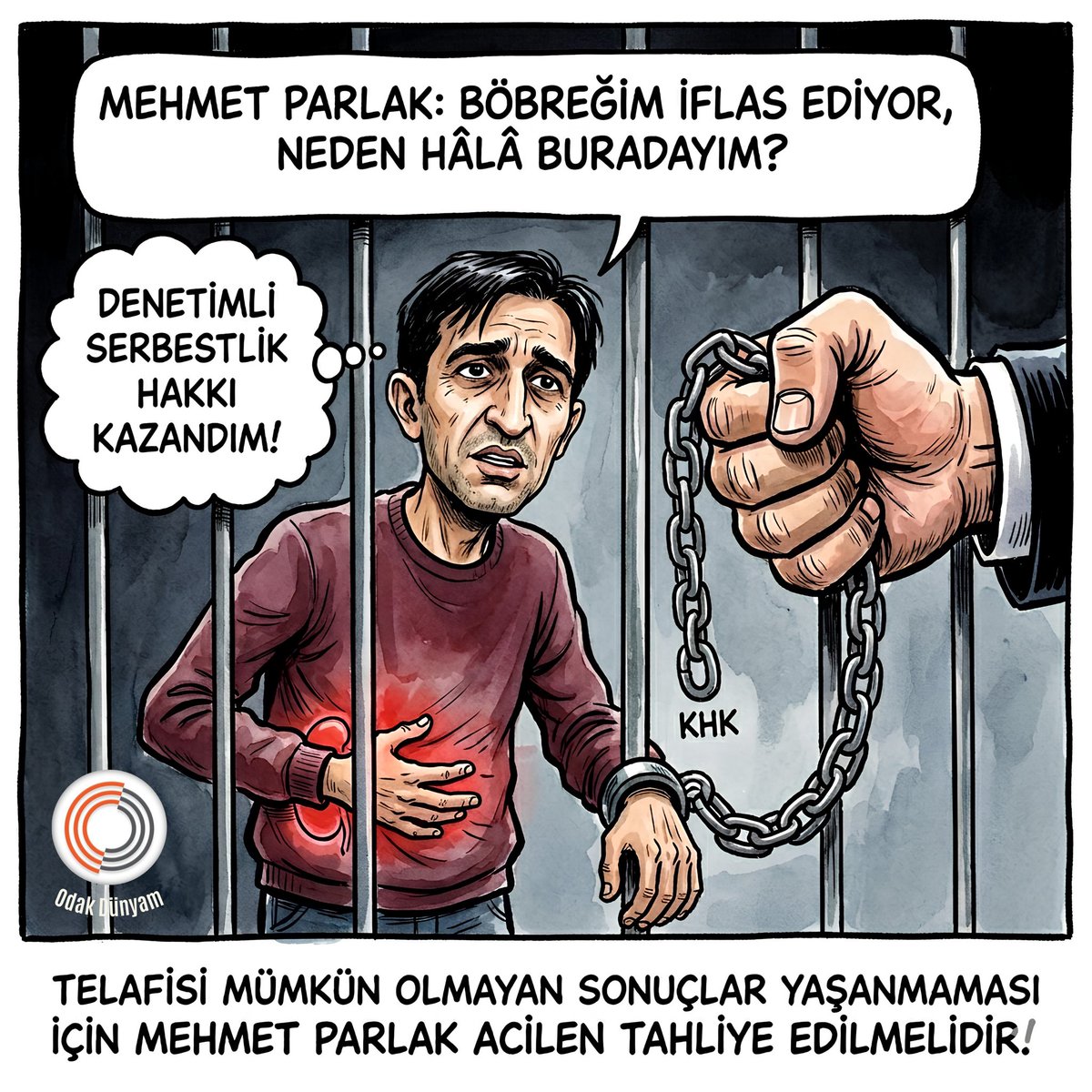 odakdunyam's tweet photo. 🔴 Kronik böbrek hastası Mehmet Parlak’ın işlev gören tek böbreği tutulduğu cezaevinde kritik eşiğe geldi.

Parlak için bu akşam Türkiye saati ile 21:00’de başlatacağımız ‘acil tahliye’ çağrımıza desteklerinizi bekliyoruz. https://t.co/UaOGkXOQDM