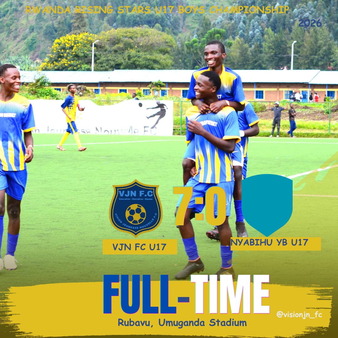 visionjn_fc's tweet photo. Aba basore ba VJN FC U17 bakomeje kwandika amateka i Rubavu!

Gutsinda Nyabihu YB U17 ibitego 7-0 si ibintu bisanzwe 💙💛
Iyi ntsinzi ni ikimenyetso cy’imbaraga, ubufatanye n’impano zidasanzwe z’aba bakinnyi b’ejo hazaza.
👏 Mukomereze aho, intsinzi iracyakomeza! https://t.co/5BO2LVvpXE