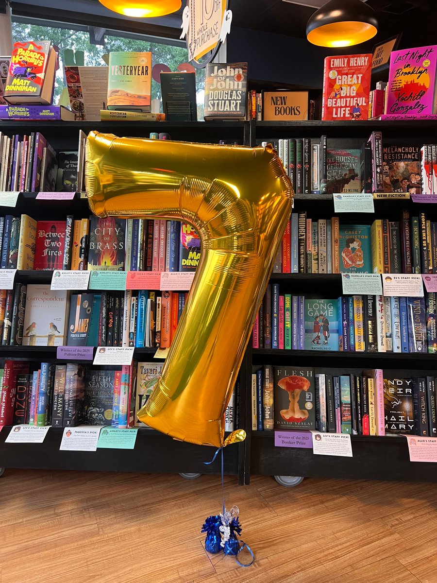 goldenfigbooks's tweet photo. We're SEVEN!! 🥳 🎉 🎉 

The Durham Fig is celebrating our seventh birthday today! We are so thankful for everyone that has shown up for us over these years, and we're so excited for many more years to come! Thank YOU for getting us to seven! 🎉 https://t.co/lHbMBdMG89