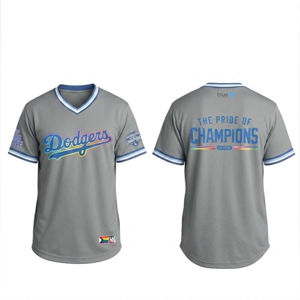 BigFireStore's tweet photo. Celebrate LA pride in a collectible Dodgers LGBTQ Pride Night Jersey, featuring a clean gray base, bold blue script, rainbow accents, and championship-inspired back graphic. Perfect for game day, Pride events, or fan streetwear. Grab yours today and wear inclusion with Los Angeles baseball energy.
https://t.co/6XYZY4jIek
 #Dodgers #PrideNight #LADodgers #BaseballJersey #LGBTQ #Bigfirefashion