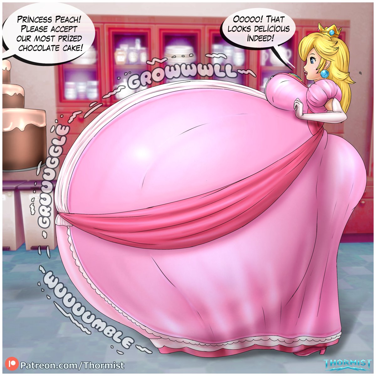thormistart's tweet photo. Peach is currently taste testing all the bakers cakes in her kingdom, she might have gone a bit overbroad. https://t.co/MzWnTMpd9V