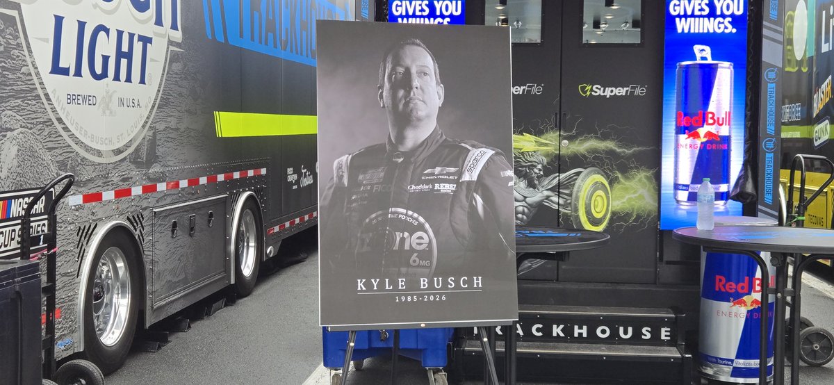 STaranto92's tweet photo. Trackhouse Racing has now placed a memorial to Kyle Busch outside of their team haulers. https://t.co/XvMIaJk7bY