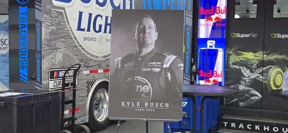 STaranto92's tweet photo. Trackhouse Racing has now placed a memorial to Kyle Busch outside of their team haulers. https://t.co/XvMIaJk7bY