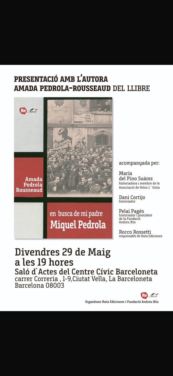 mdelasm's tweet photo. El compromís del militant del POUM amb la revolució social es va reconèixer àmpliament en els anys 30. Avui es una figura que cal reivindicar en defensa de la memòria històrica. Cal anotar aquesta presentació en les nostres agendes https://t.co/tZSYYoHYYE