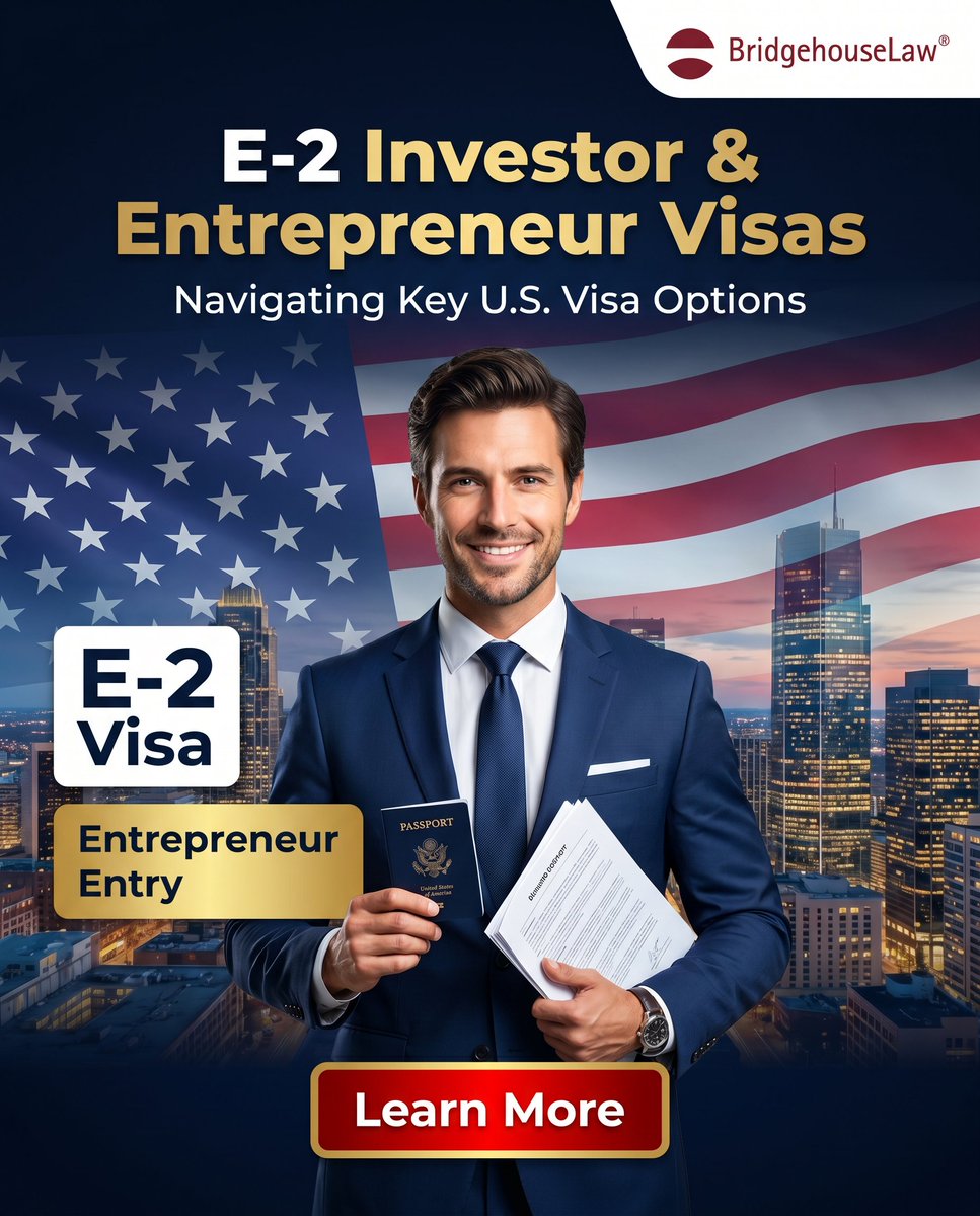 BridgehouseUS's tweet photo. The E-2 investor visa enables foreign entrepreneurs to grow U.S. businesses. Avoid common mistakes!

#BridgehouseLaw https://t.co/NvyF76hLvw