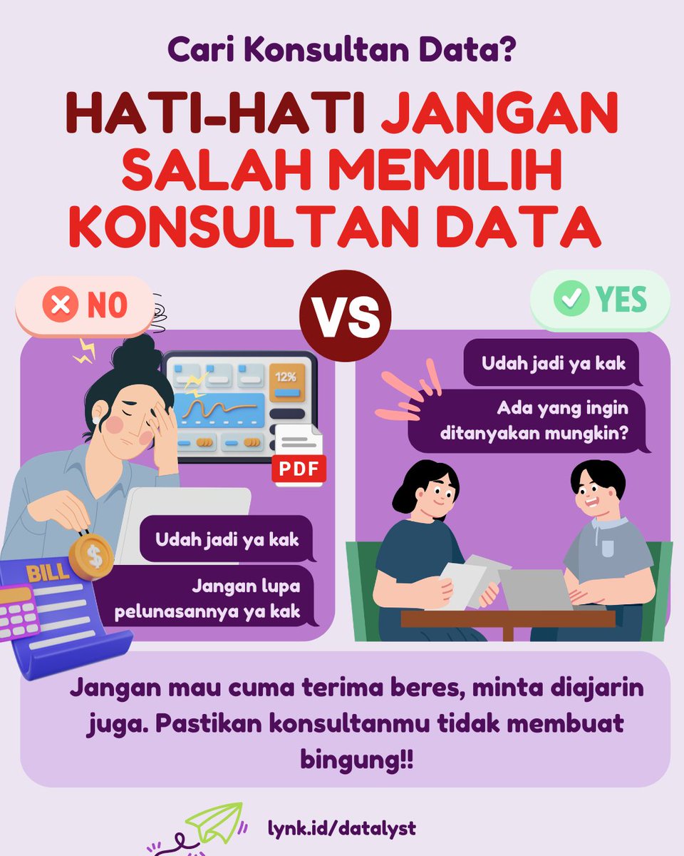datalyst_'s tweet photo. Cari konsultan data jangan yang cuma ‘kamu terima beres’📊

TAPI yang juga ngajarin prosesnya, biar kamu ikut berkembang 🚀

#Datalyst #KonsultanData #AnalisisData #KonsultasiData #InsightData #JokiSkripsi #JokiTesis #JokiData #JokiSPSS https://t.co/Cd9CGN9R1l