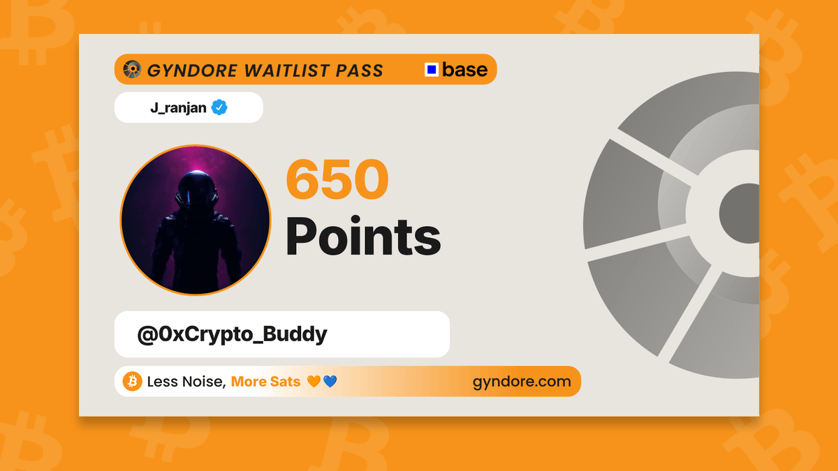 0xCrypto_Buddy's tweet photo. Secured my spot on the @Gyndore waitlist.

Already stacking. It pays to be early.

Join now &amp; claim your points → https://t.co/jgckPXJels https://t.co/V4po6GqtxB