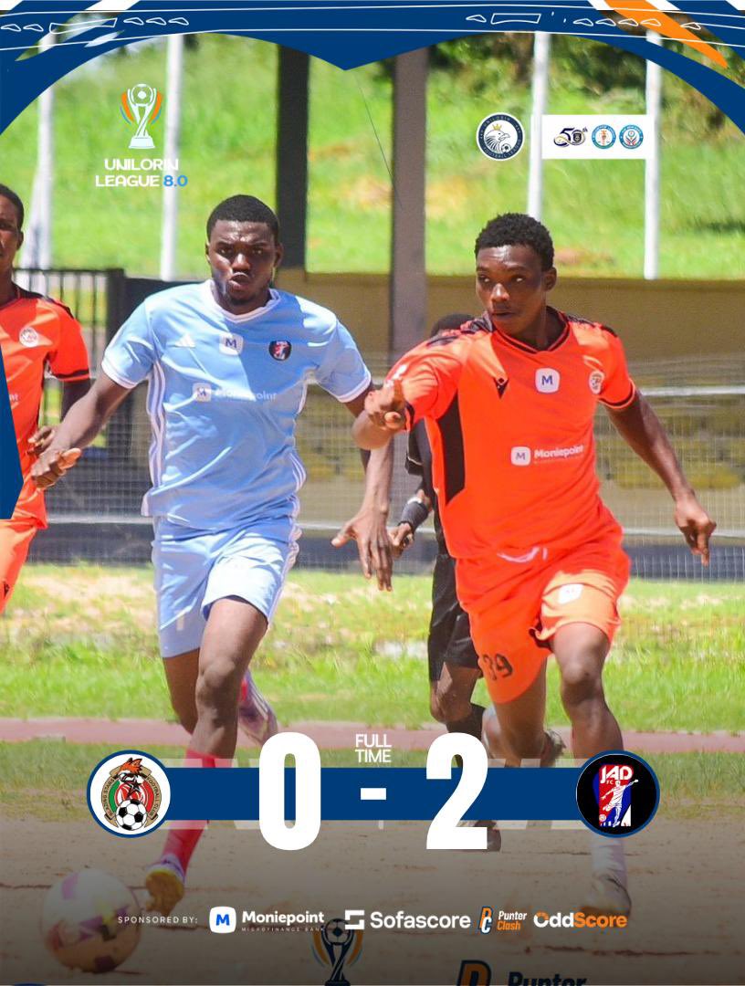 unilorinleague's tweet photo. Fulltime
⚽️ Aladesuyi Precious 15’, Funsho Samson 54’
Blazing Stars FC 0-2 JAD FC
#UNILORINLeague8 #MoniePoint #MadeForYourProgress #OddScore #YouOwnYourOdds https://t.co/zUCh2nIlez