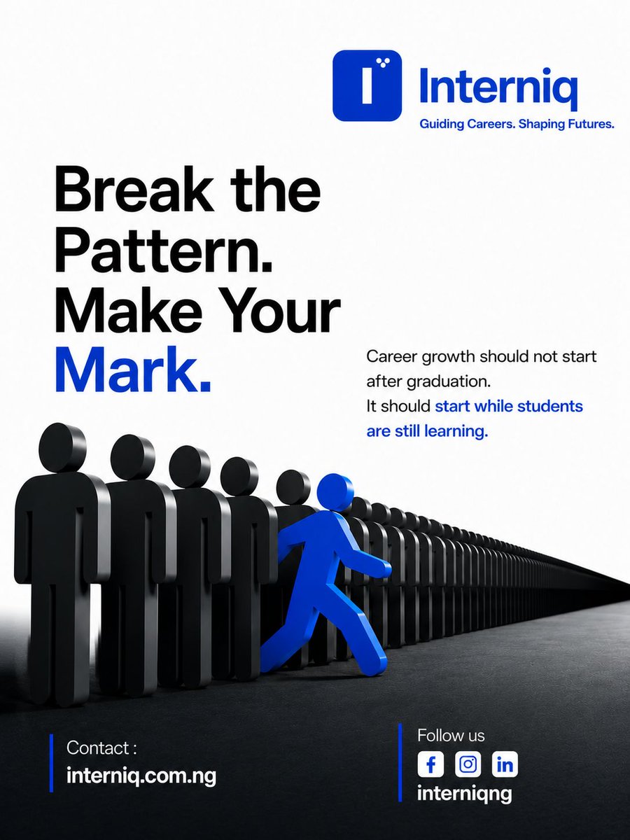 InterniqNg's tweet photo. One of the biggest struggles students face today?

Moving from classroom learning to realworld work.

Many graduate with degrees but no practical experience.

At Interniq, we believe career growth should start while students are still learning because exposure changes everything. https://t.co/AVjRNdL7NM