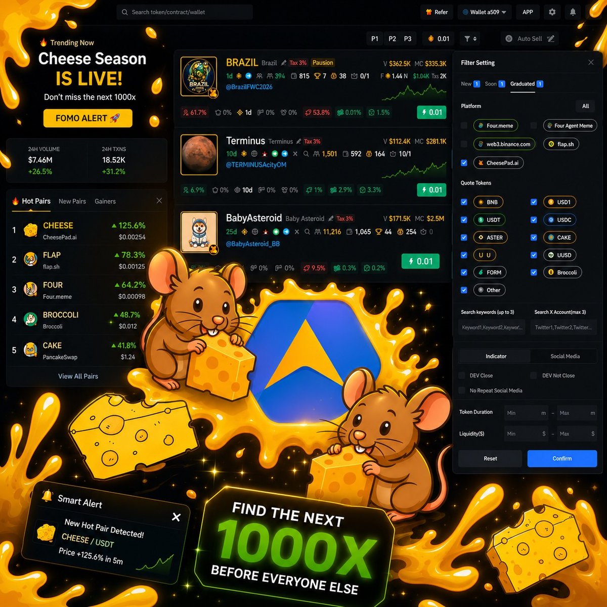 cheesepad's tweet photo. 🧀 CheesePad × @AveaiGlobal   officially connected.
The pipeline just got bigger. More traffic, more exposure, more eyes hunting the next runner.
You can feel the market waking up already. ⚡️

🧀 Website  https://t.co/0GRELpbZ54
🧀 Twitter/X  https://t.co/KSZUl7nFww
🧀 Official Channel  https://t.co/pFgB0izc5h

🧀 Cheese Launch Announcement Channel
https://t.co/qMscfwYgnX