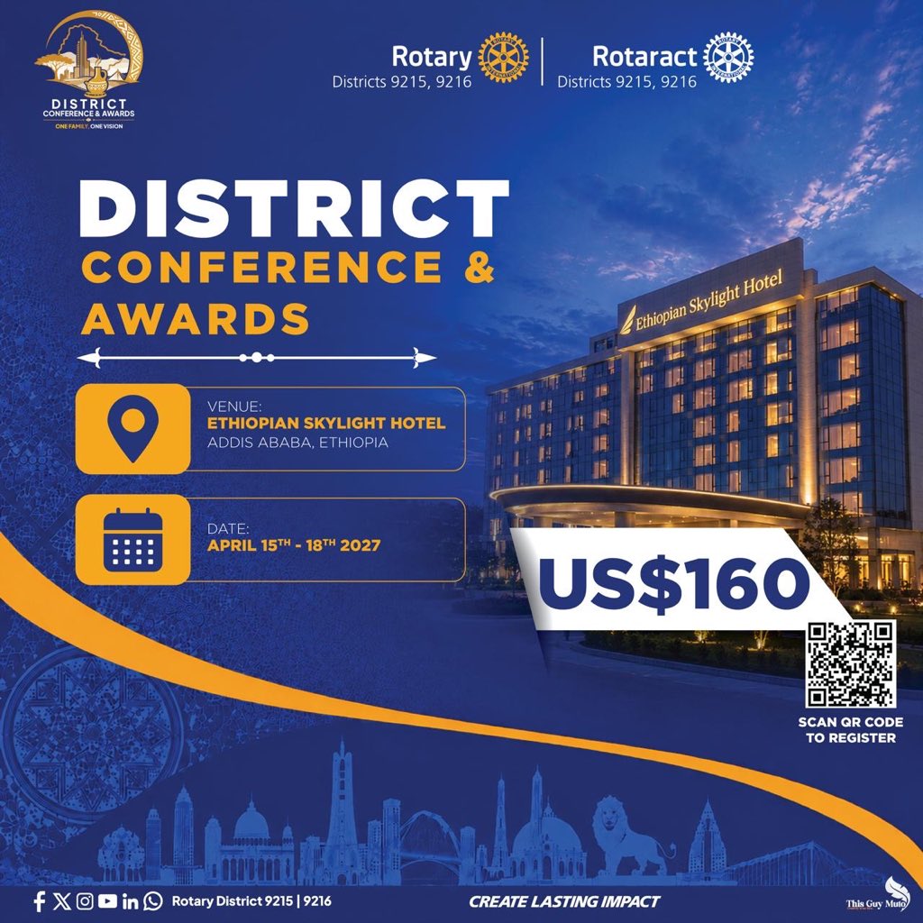d9212_'s tweet photo. Get ready for the ultimate celebration of leadership, service, fellowship, and impact! ✨🌍

The Joint Rotary District Conference &amp; Awards (DCA) 2027 for Districts 9215 &amp; 9216 is officially calling! 🎉 *🎟️ EARLY REGISTRATION OFFER*
*The FIRST 100 tickets are going for ONLY $160! https://t.co/FV3M1sr327