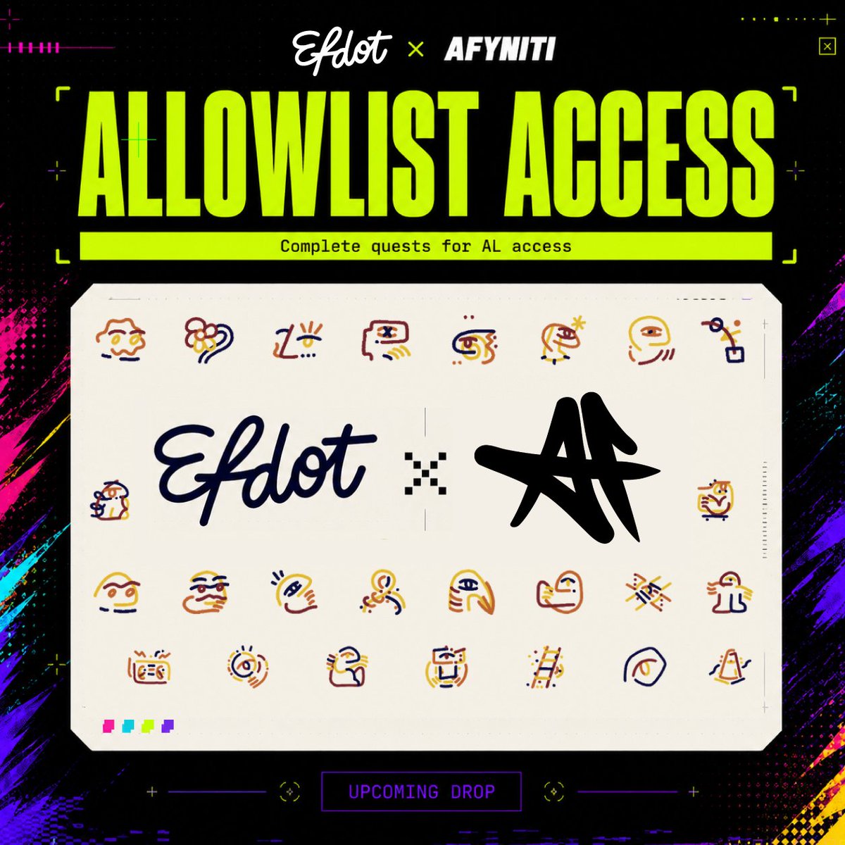 Afyniti_'s tweet photo. First Glifs Allowlist access is live.

Complete all @EfdotStudio quests on Afyniti to lock in! 

> 100 spots
> FCFS
> Quests are gone in 1 week

Start here: https://t.co/fqmbppM3Lq https://t.co/n90SvTVOJq