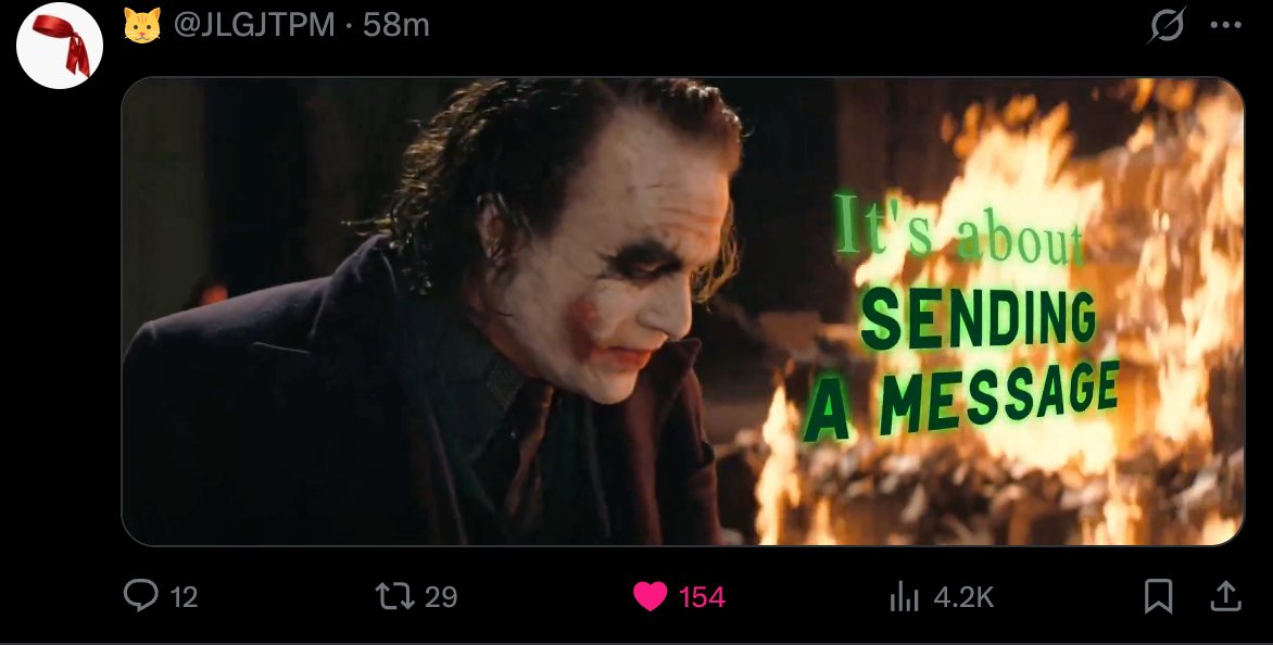 waffles_cont's tweet photo. that account dropped a video 1h ago

last line: "it's about sending a message." https://t.co/alyZIBVoV4