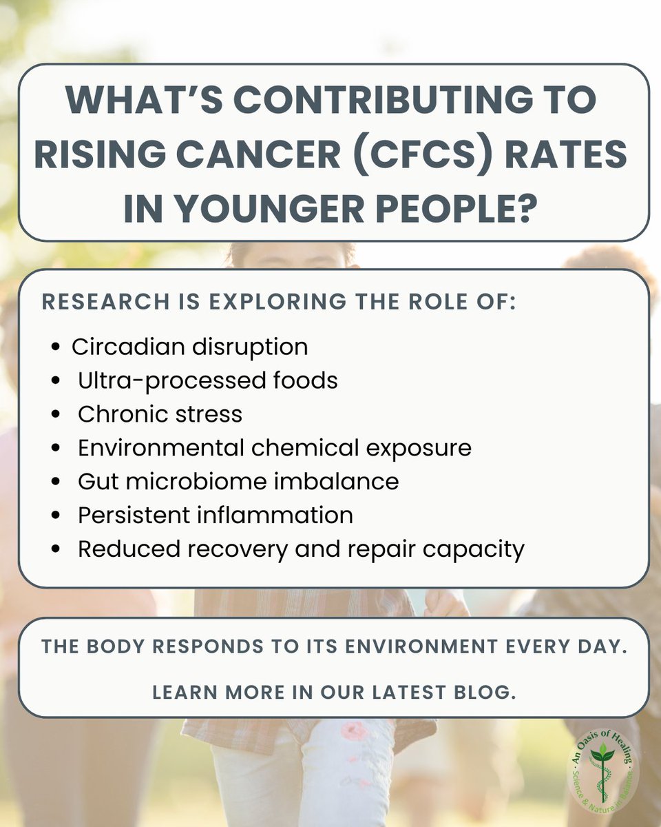 StopMakinCancer's tweet photo. Why are cancer (CFCs) rates rising in younger people?

Researchers are studying how chronic stress, ultra-processed foods, poor sleep, pollution, microplastics, gut health changes, and modern lifestyle patterns may influence long-term cellular health.

Read more: https://t.co/fNmY1T7ZlD