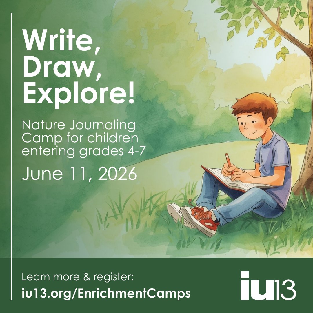 IU13's tweet photo. Exciting summer camp opportunities for budding writers!
📔 Write, Draw, Explore! Nature Journaling Camp – June 11
🖋️ You’re Keeping Me in Suspense! – July 8
Unplug, share your story, and make new friends. Learn more &amp; register: https://t.co/EEKPcRmcAu https://t.co/2m0je5F9WA