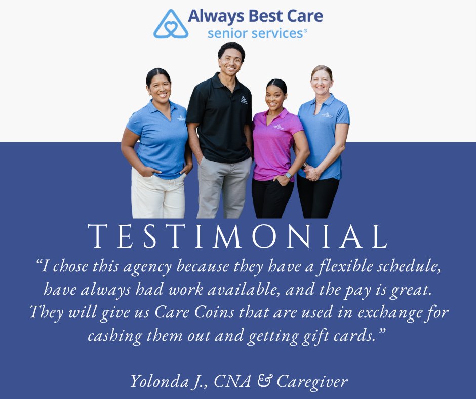 ABC_Bhm's tweet photo. We treat our caregivers with respect and appreciation. Are you a caregiver searching for a rewarding opportunity? 

#Testimonial #Caregiver #AlwaysBestCare #SeniorCare #Aging #ElderlyCare #SeniorServices #Birmingham https://t.co/59qAkCc5Ll