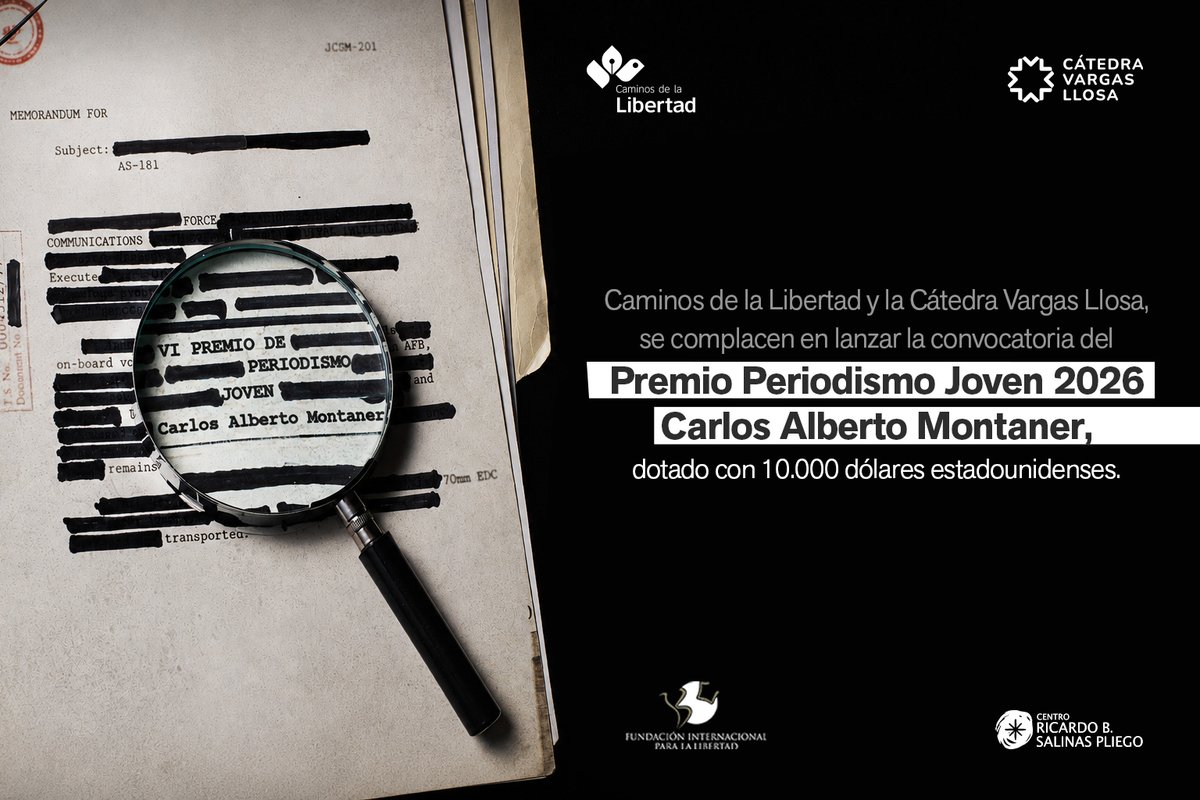 cam_lib's tweet photo. 🖋️ Sigue abierta la convocatoria del Premio Periodismo Joven 2026 “Carlos Alberto Montaner”.

🏆 10,000 USD para reconocer el rigor, la excelencia y la defensa de la libertad en el periodismo.

📅 Cierre: 25 de octubre de 2026
🔗 Bases:
 https://t.co/vQ7Qniaokv

#PeriodismoJoven #CarlosAlbertoMontaner #LibertadDeExpresión