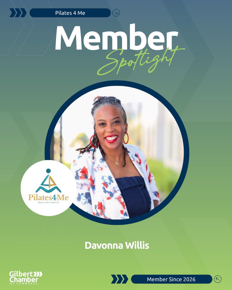 GilbertChamber's tweet photo. Meet Davonna Willis, Owner of Pilates 4 Me! Pilates 4 Me combines personalized Pilates instruction with over 20 years of experience in health education, sports medicine, and bodywork. 

Learn more at https://t.co/Xr71L5GOMc. https://t.co/ampNlwVJMm