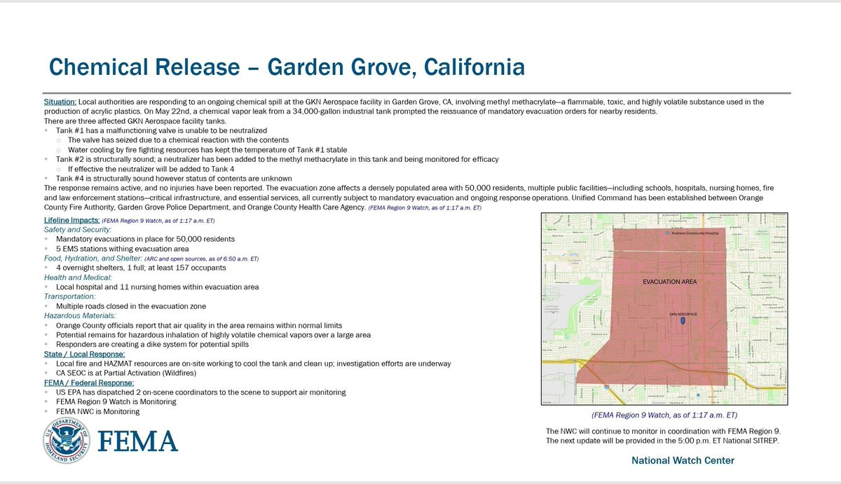 engineco16's tweet photo. FEMA information for the Garden Grove Hazmat Incident. https://t.co/6nOvijQIL7