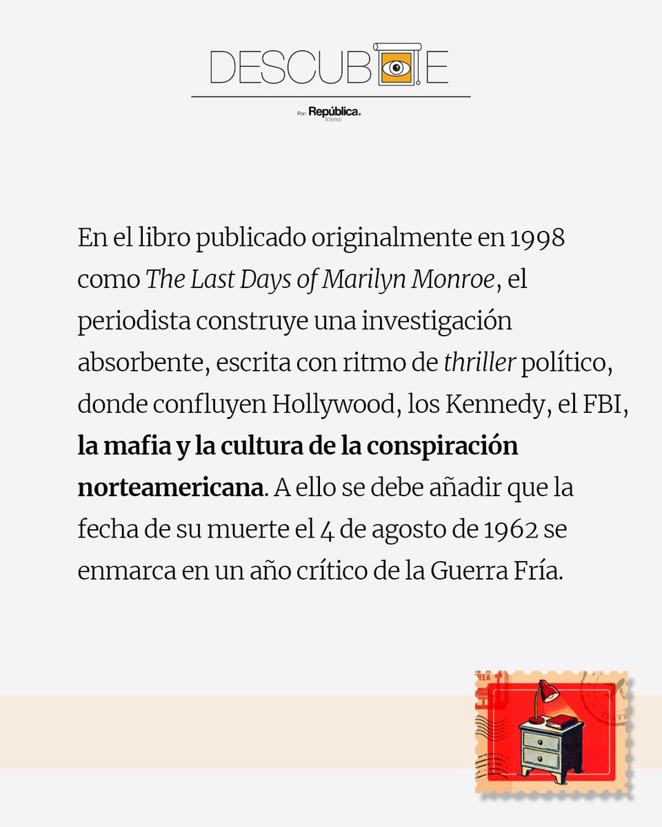 republicagt's tweet photo. 📚 Recomendación del Editor

Marilyn Monroe murió en 1962. Las preguntas nunca lo hicieron.

En Marilyn Monroe: Investigación de un asesinato, Donald M. Wolfe reconstruye los últimos días de la actriz entre Hollywood, los Kennedy, el FBI y la cultura de la conspiración estadounidense. Más que una investigación sobre su muerte, es una mirada a cómo nacen los mitos y sobreviven las versiones oficiales.

Un libro polémico, absorbente y sorprendentemente vigente.

👉 Suscríbase a nuestro boletín y reciba más Recomendaciones del Editor directamente en tu correo. 📩 https://t.co/A6hIm8Q4cp