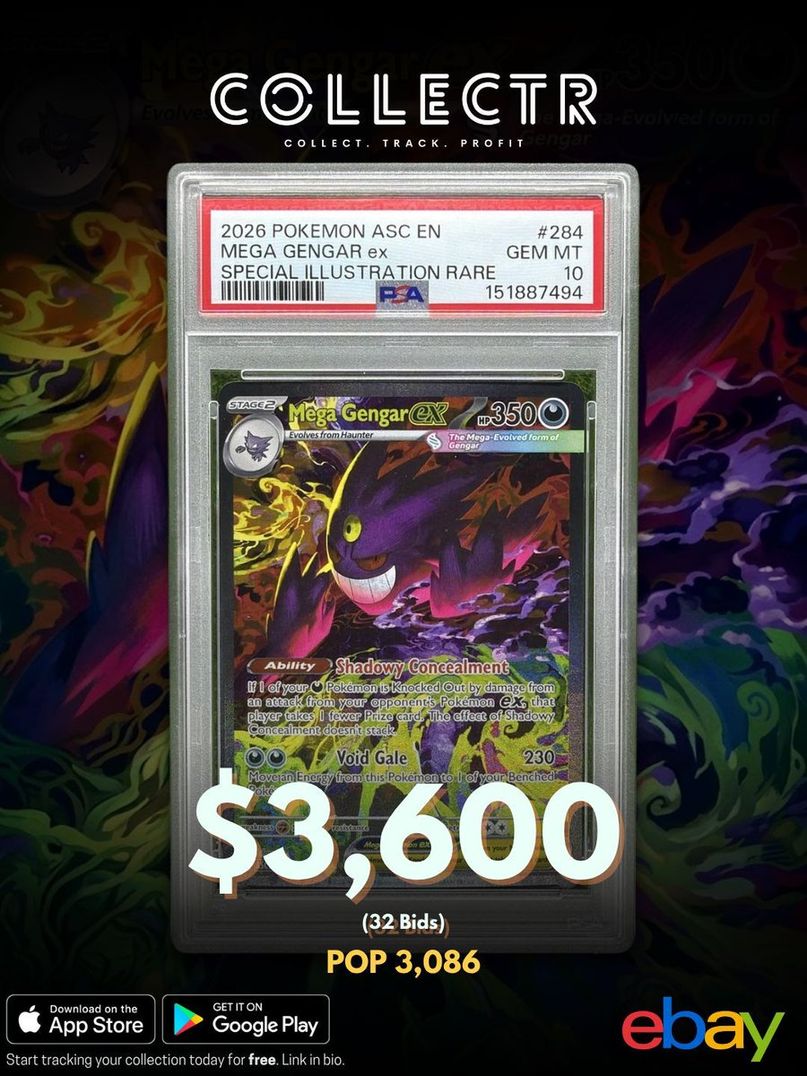 A PSA 10 Mega Gengar ex just sold on eBay for $3,600. #collectr # pokemoncards #pokemontcg #ascendedheroes #psa10 A PSA 10 Mega Gengar ex just sold on eBay for $3,600. #collectr # pokemoncards #pokemontcg #ascendedheroes #psa10
