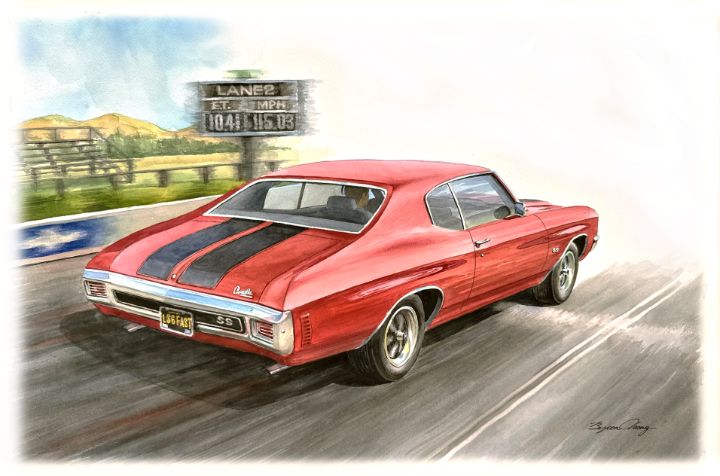 ChaneyByron's tweet photo. Art of the Day! "1970 LS6 Chevelle at the Finish Line". Buy at: https://t.co/Xa4lgJeQyk https://t.co/5WIFz28kSr