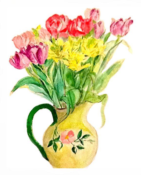 shininglightga1's tweet photo. Art of the Day! "Flowers in Pitcher, water color". Buy at: https://t.co/RsOxJL0V7I https://t.co/sn3tXz1N0Z