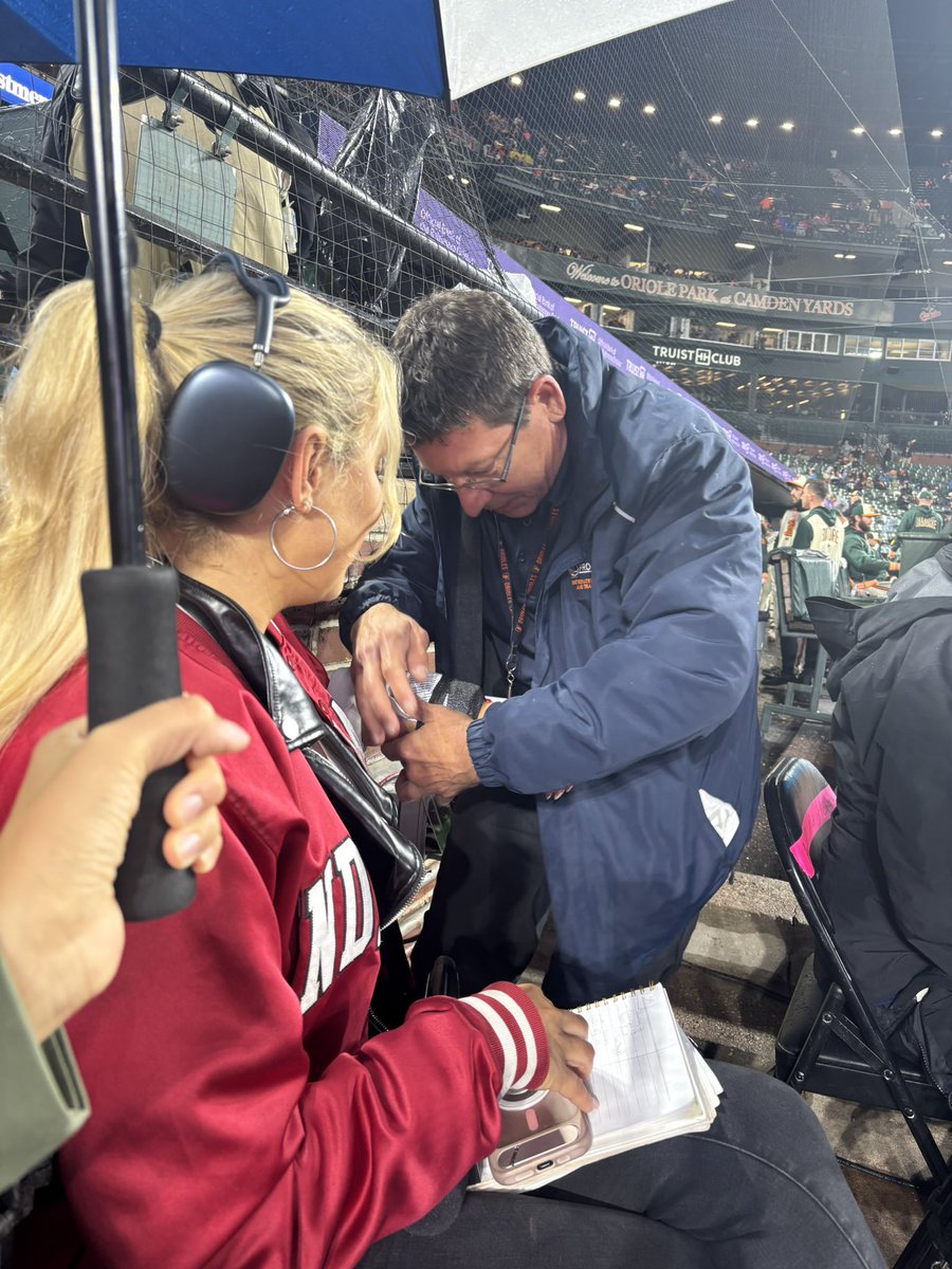TriciaWhitaker's tweet photo. 😳 In case anyone was wondering — Adley Rutschman’s exit velo is still elite. My forearm is proof.

Found out what it feels like to be the injury update instead of reporting it ☠️ 10-day IL, forearm discomfort. 

(PS I’m fine 😂 thanks to the Oriole’s medical staff for the wrapping of my arm and ice all game! 🧡)