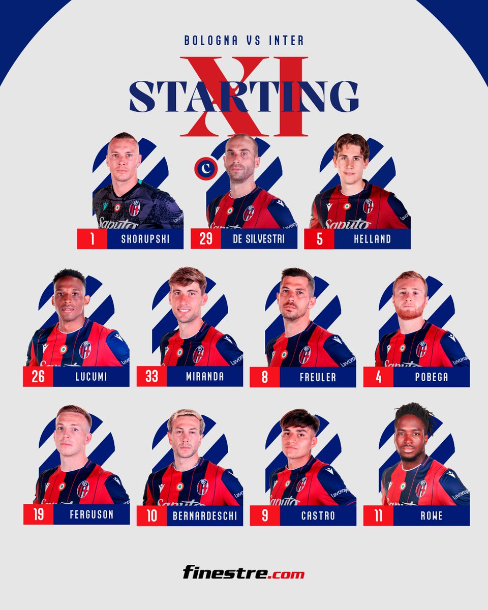 Bolognafc1909's tweet photo. Gli 1️⃣1️⃣ titolari per l'ultima gara del nostro campionato 👥🔴🔵
Presented by 👉 https://t.co/UOttJiVaMd
#BolognaInter #WeAreOne https://t.co/5XkSnrxnei