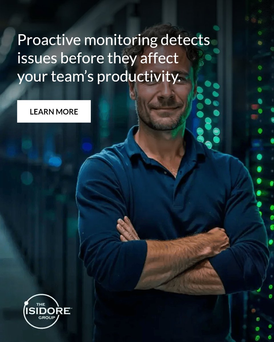 TheIsidoreGroup's tweet photo. 85% of IT disruptions can be stopped before they impact your team. Proactive monitoring catches issues early, keeping your team focused and productive.

Contact Us today to Learn More! https://t.co/frNM8IZ9pG https://t.co/bCjrinZ7PB