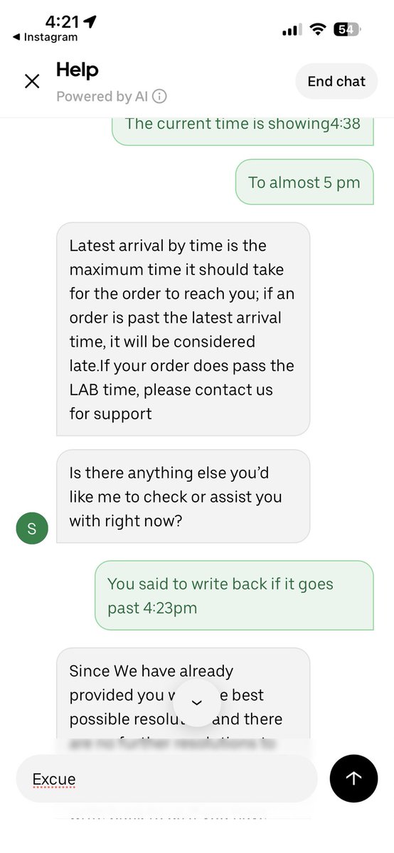 Missrepno's tweet photo. @Uber @UberEats Appalled by the customer care. My order was late &amp; when I asked for support I was told to reach out by a certain time. When I did, they told me there was nothing else to do &amp; they ended the chat! W/0 any options or checking with me. Disrespectful &amp; inconsiderate! https://t.co/B9gL4xQfS6