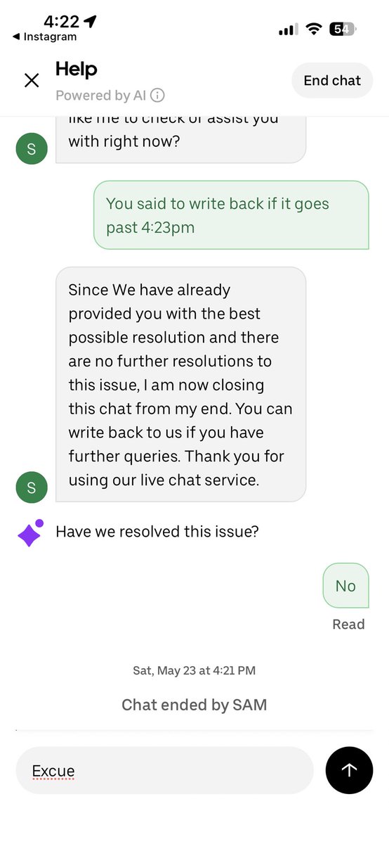Missrepno's tweet photo. @Uber @UberEats Appalled by the customer care. My order was late &amp; when I asked for support I was told to reach out by a certain time. When I did, they told me there was nothing else to do &amp; they ended the chat! W/0 any options or checking with me. Disrespectful &amp; inconsiderate! https://t.co/B9gL4xQfS6