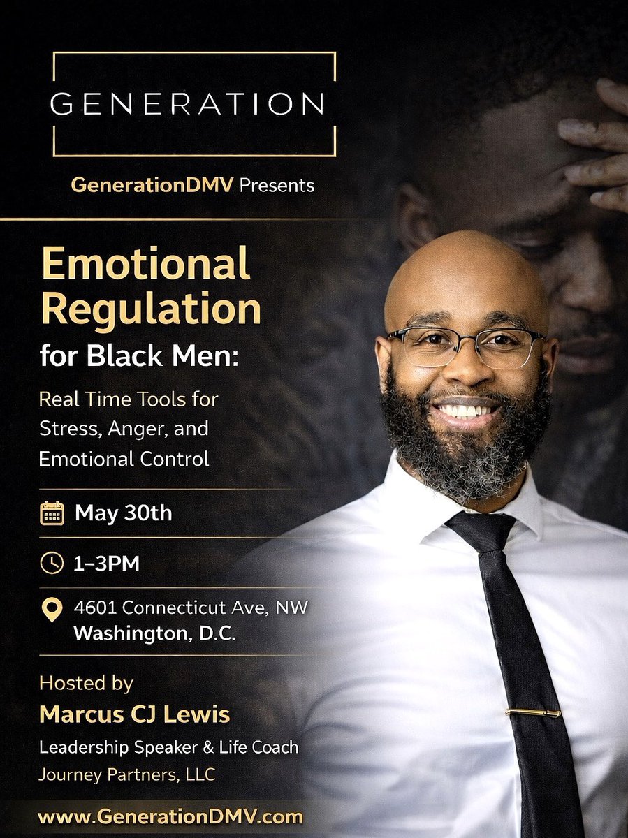 GenerationDmv's tweet photo. We’re 7 days away from another powerful GenerationDMV Check-In. 
Join us for real conversations around emotional regulation, stress, anger, and healing for Black men.

🎟️ FREE to attend

📍 Washington,D.C.
🗓️ May 30th |1PM–3PM

#GenerationDMV #BlackMensMentalHealth #MentalHealth https://t.co/Ju8t5UcZ7z