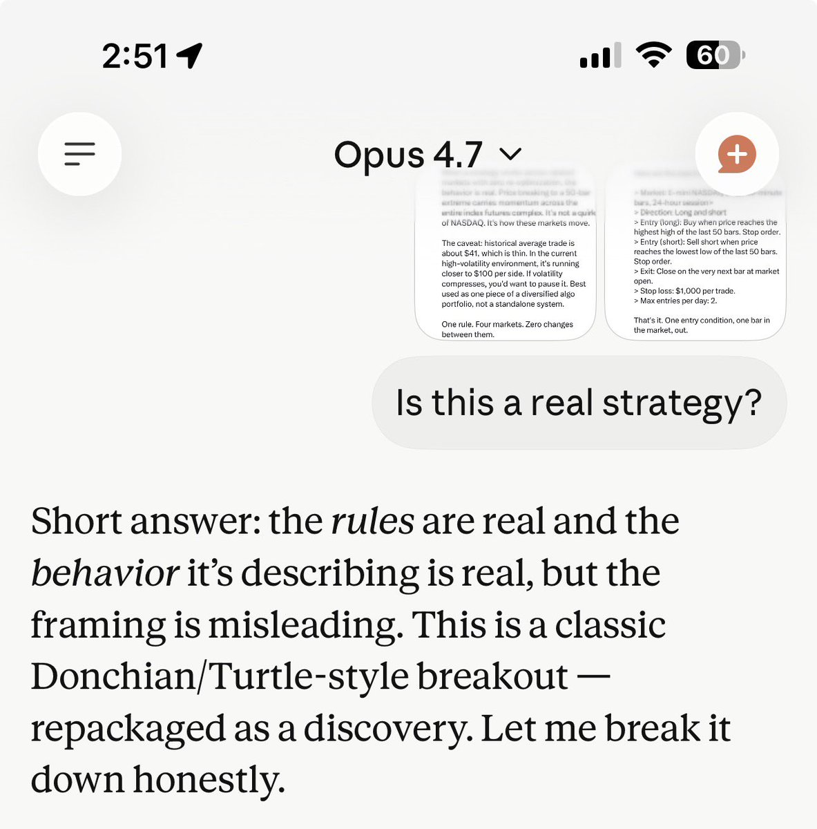 100TicksHunter's tweet photo. @onlybreakouts What Claude said about the claim 😂 https://t.co/ru6b92AIUp