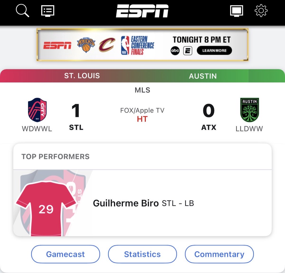 coachsamclark's tweet photo. @WeAreAustinTV ESPN’s app summarizing the first half. https://t.co/wdtt5GcbdB