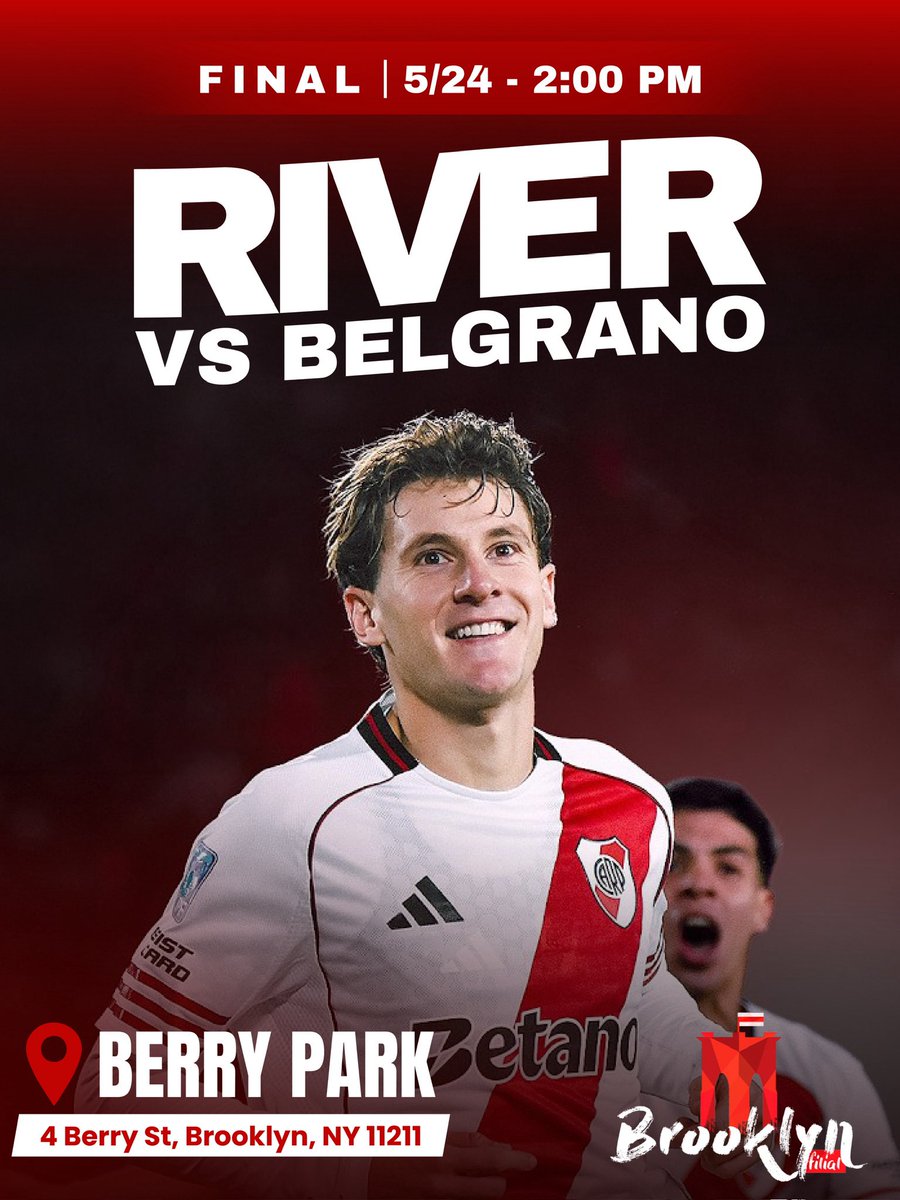 RiverPlateBK's tweet photo. Se viene la Banda de River!! Se viene la Banda de River al Monumental de Brooklyn!! Los esperamos a todos mañana para la gran final del fútbol argentino en @BerryPark!! Vamos por otro festejo!! 
Desde las 2 PM….🤍❤️🤍

#RiverEsMundial #RiverEnUSA #RiverPlateBrooklyn #BrooklynEsDeRiver #RockySiemprePresente