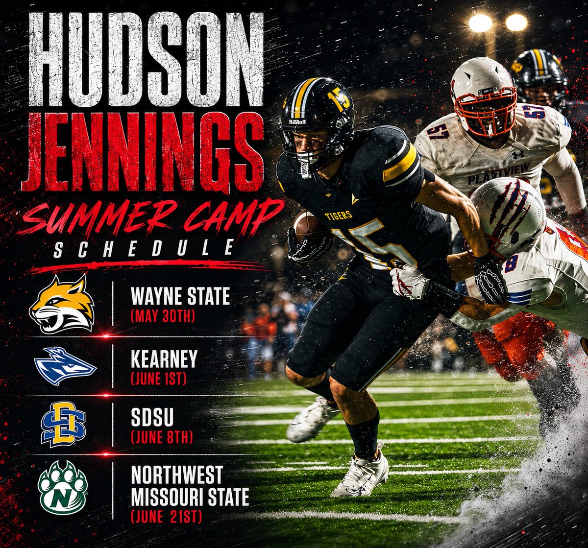 hudsondjennings's tweet photo. 🚨CAMP SCHEDULE🚨
*Dates and Schools may change*
@WayneStFootball 
@UNK_Football 
@GoJacksFB 
@NWBearcat_FB 
@FHS_tigerfb 
@PrepRedzoneNE @NEBHSFB @NENextt @willanglin13 @CoachRHeld @brohach3 @CoachDtjackson @Dawavykoach @CoachBostNW @Noah11_V @Habs_51 @ldbengtson https://t.co/DbTnK0ZBfH
