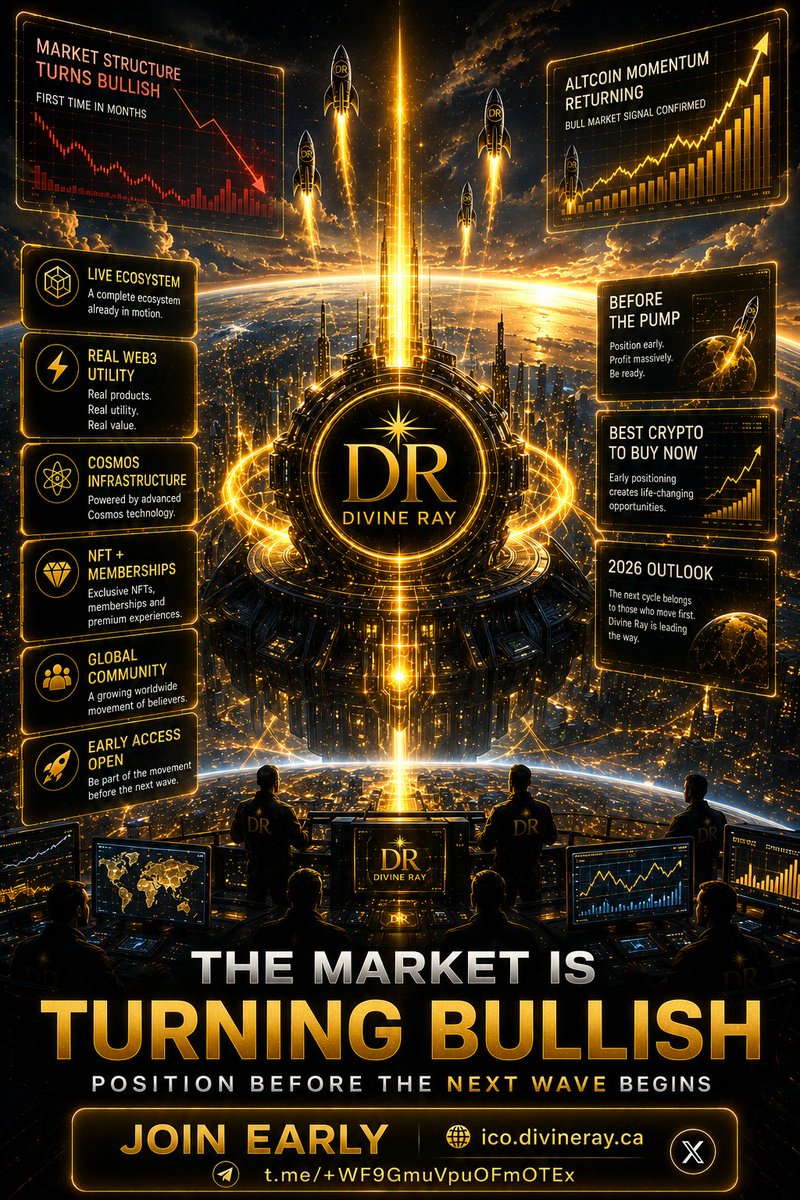 divinerayapp's tweet photo. 🚀 The altcoin market structure is turning bullish again — and early-stage ecosystems with real utility are gaining attention fast.

Divine Ray is building momentum with a live platform, expanding community, and a growing Web3 ecosystem already in motion.

⚡ Live Mobile App
⚡ NFT + Membership Ecosystem
⚡ Cosmos Infrastructure
⚡ Global Expansion

The next phase of the market rewards positioning before the breakout.

📰 https://t.co/8fAtkbutns

🌐 https://t.co/VXKO2N8UkD

📲 Join Telegram:
https://t.co/lCocMaPUBQ

📱 Android:
https://t.co/hg0RtDEkTG

🍎 iPhone:
https://t.co/T7w8NzP8Tk

#DivineRay
#Crypto
#BullRun
#Web3
#Altcoins
