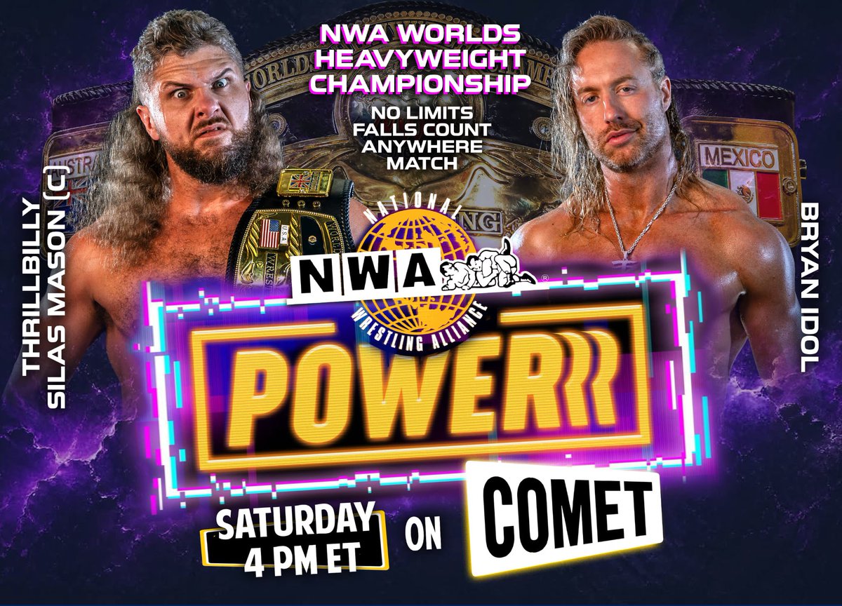 nwa's tweet photo. 𝙏𝙐𝙉𝙀 𝙄𝙉 𝙀𝙑𝙀𝙍𝙔 𝙎𝘼𝙏𝙐𝙍𝘿𝘼𝙔 

Witness The 2026 Crockett Cup Finals, the NWA Worlds Title on the line and NWA’s first-ever “Kiss My Boots Match” today at 4PM ET / 3PM CT / 4PM PT on @WatchComet!

An all-new 𝙉𝙒𝘼 𝙋𝙊𝙒𝙀𝙍𝙍𝙍 on Comet is only minutes away! https://t.co/MihBfuXBv1